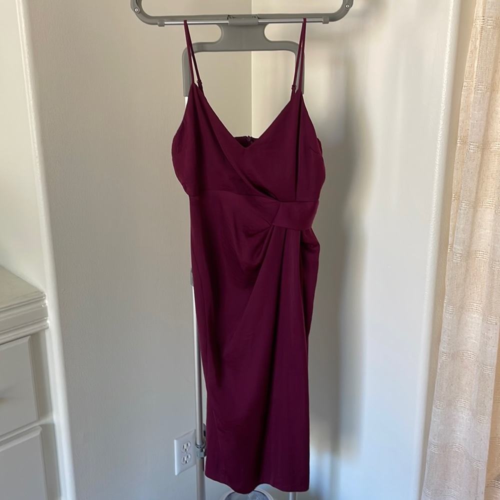 ASOS deep magenta high slit midi dress
